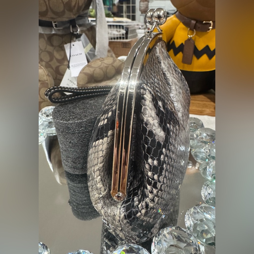 COACH EXOTIC PYTHON WRISTLET KISSLOCK CHROME/STEE… - image 6